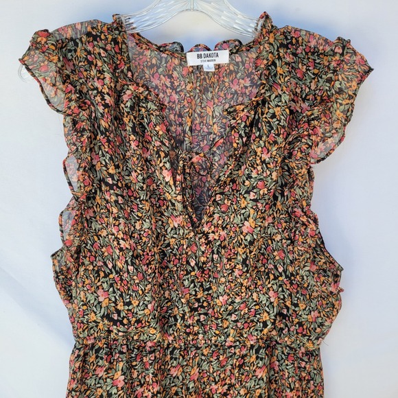 BB Dakota Steve Madden Floral Ruffle Lined Dress Size‎ L Large Multicolored - Picture 1 of 7